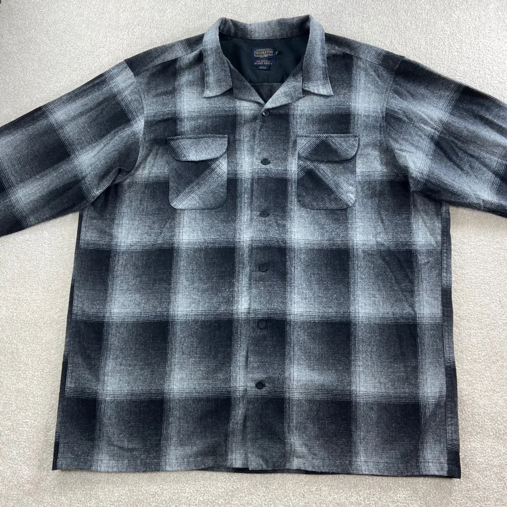 Pendleton Board Shirt Mens 4XT Grey Black Wool Shadow Plaid Flannel Button Up